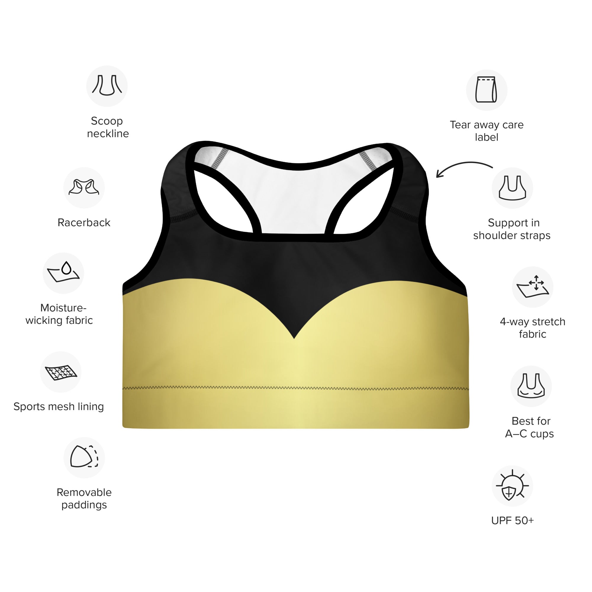 Black & Gold Shine Color Block Sports Bra